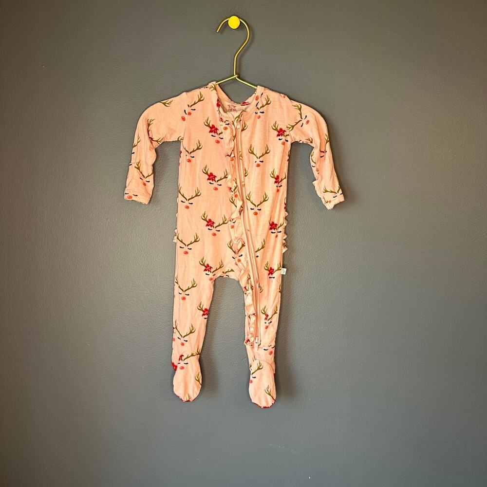 Posh peanut Clarice reindeer ruffle footie